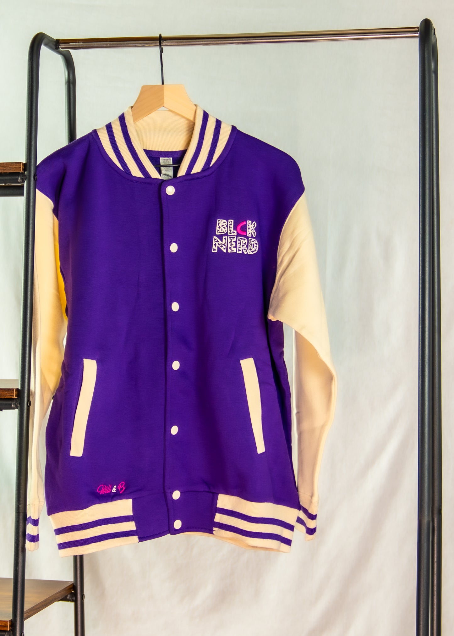 BN VARSITY JACKET SWEASHIRT FLORAL purp/crm
