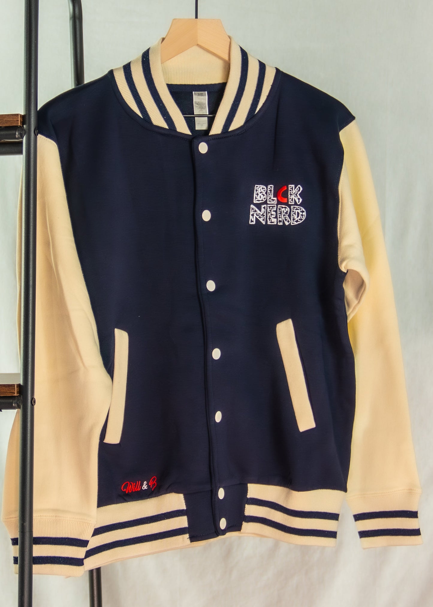 BN VARSITY JACKET FLORAL COTTN SLEEVES blcl/crm