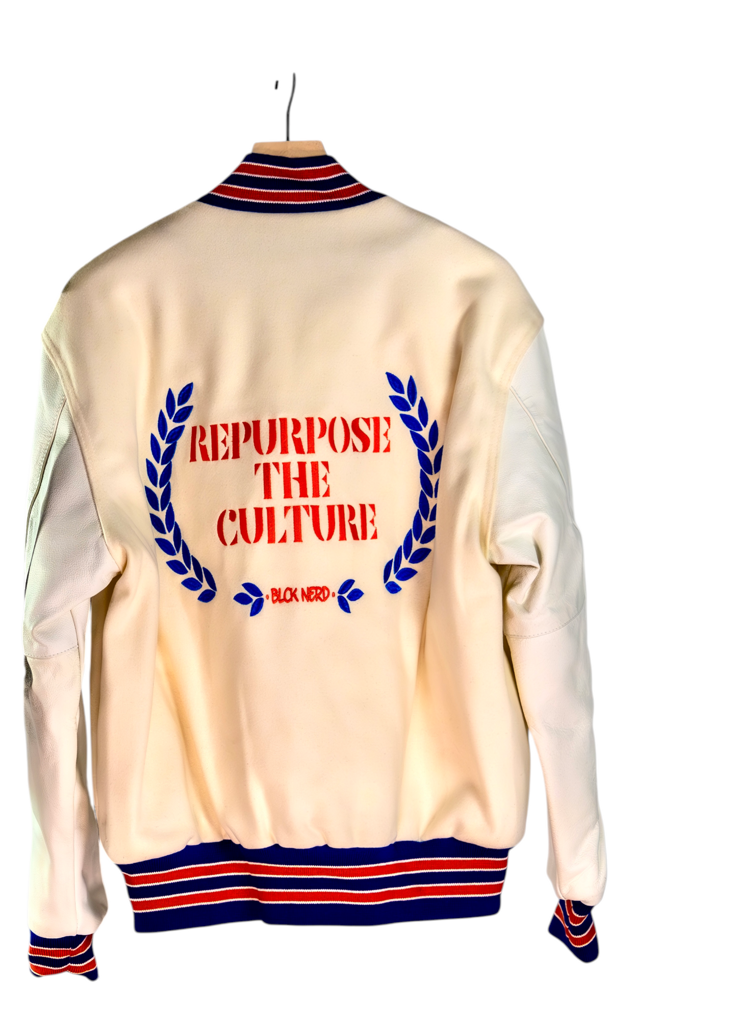 Varsity Jacket Cream Blue Red - Streetwear Letterman