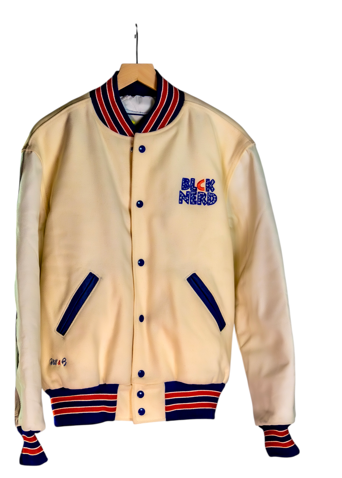 Varsity Jacket Cream Blue Red - Streetwear Letterman