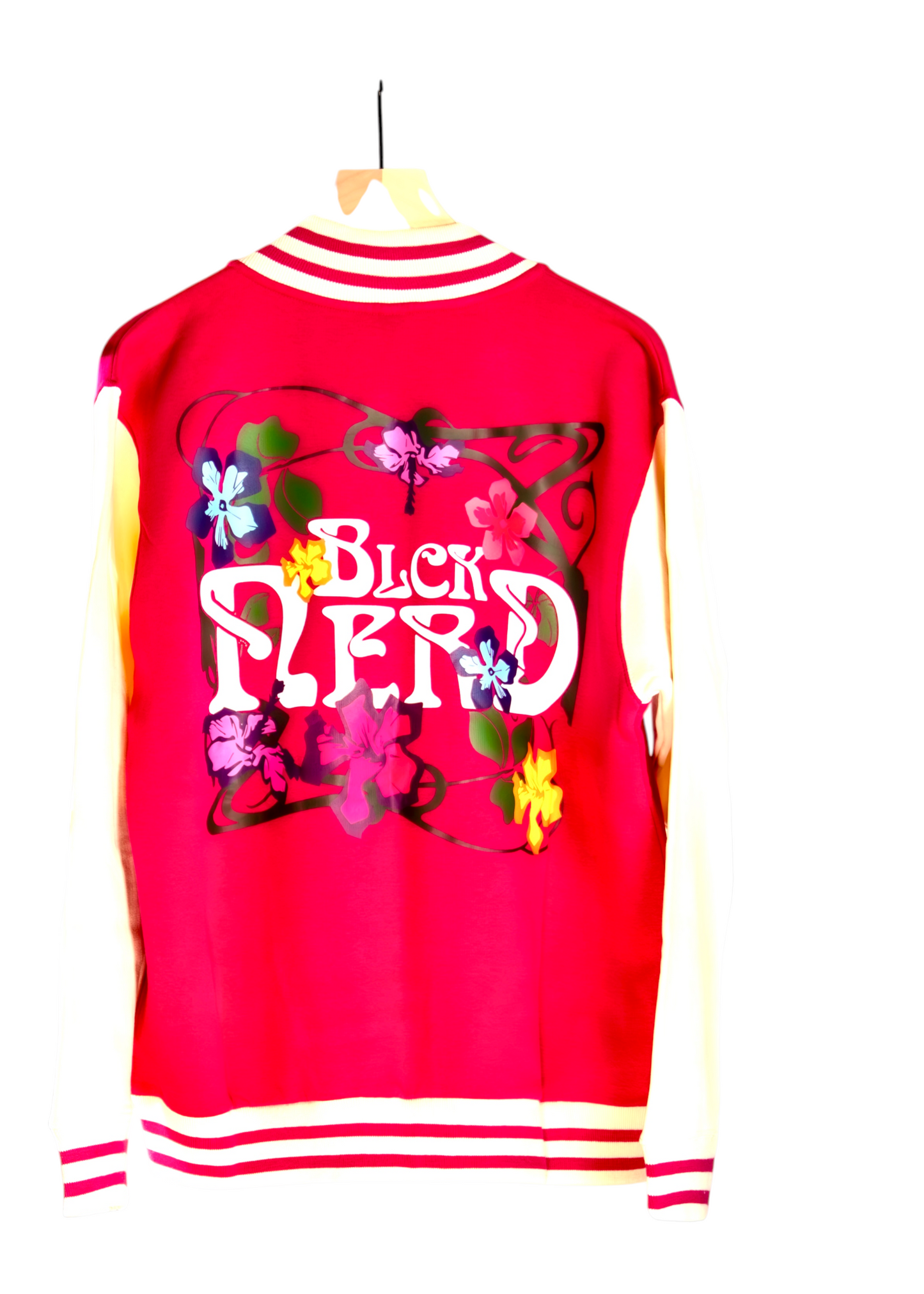 Floral Varsity Jacket Pink Cream - Streetwear Letterman