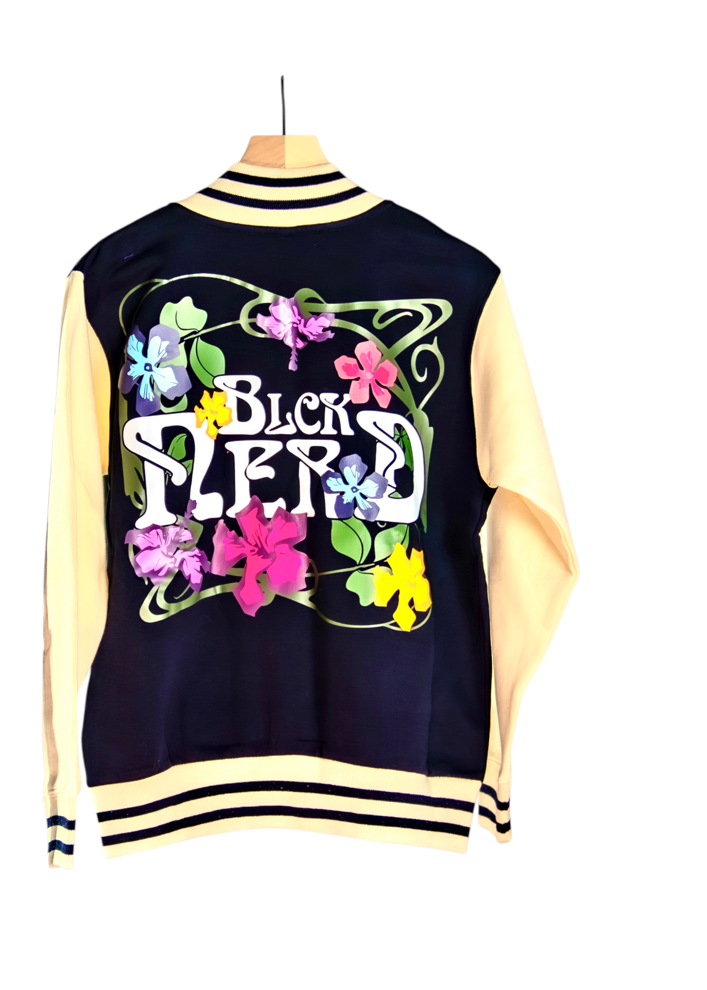 BN VARSITY JACKET FLORAL COTTN SLEEVES blcl/crm