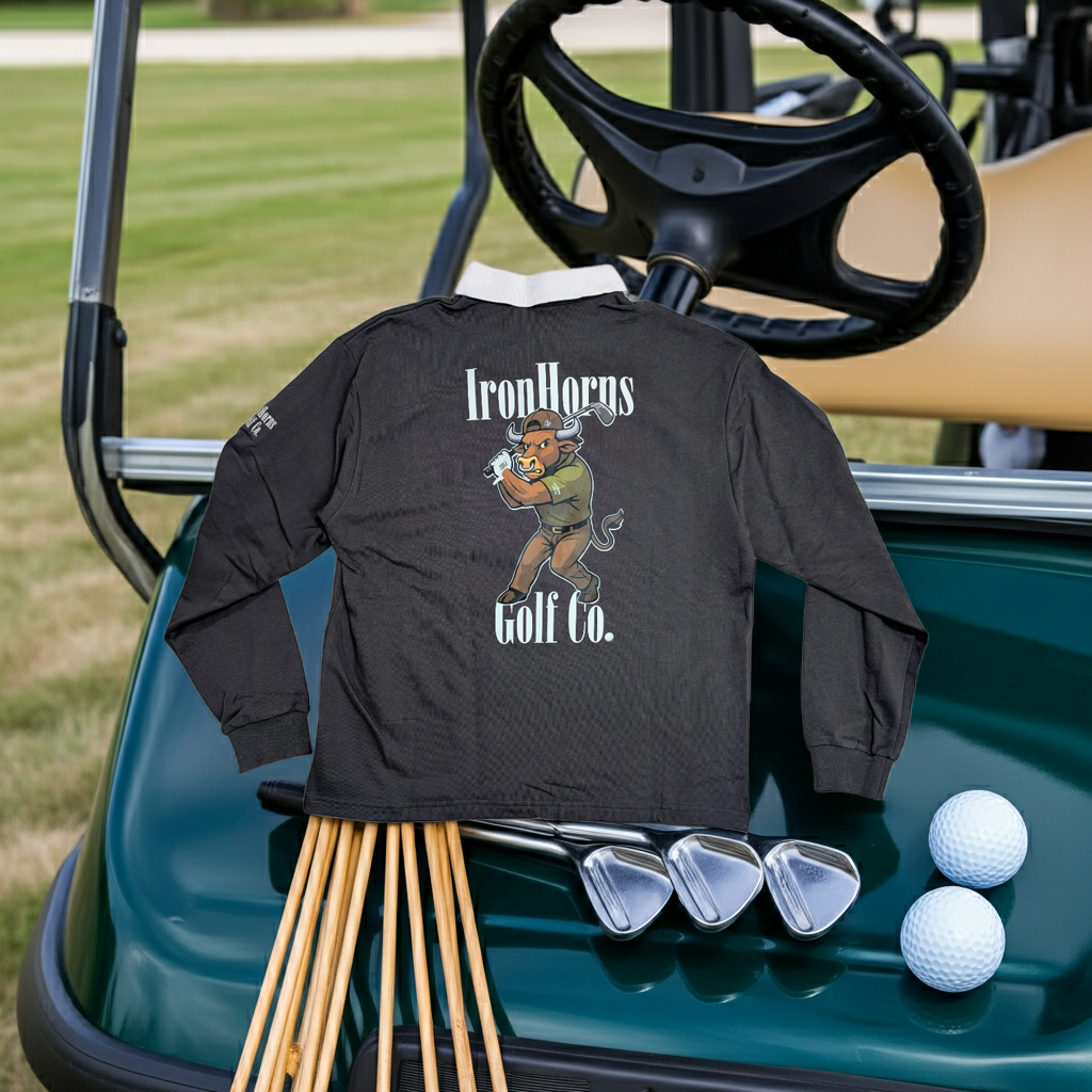 IRONHORNS Long Sleeve Rugby Shirt Gray - Golf Apparel