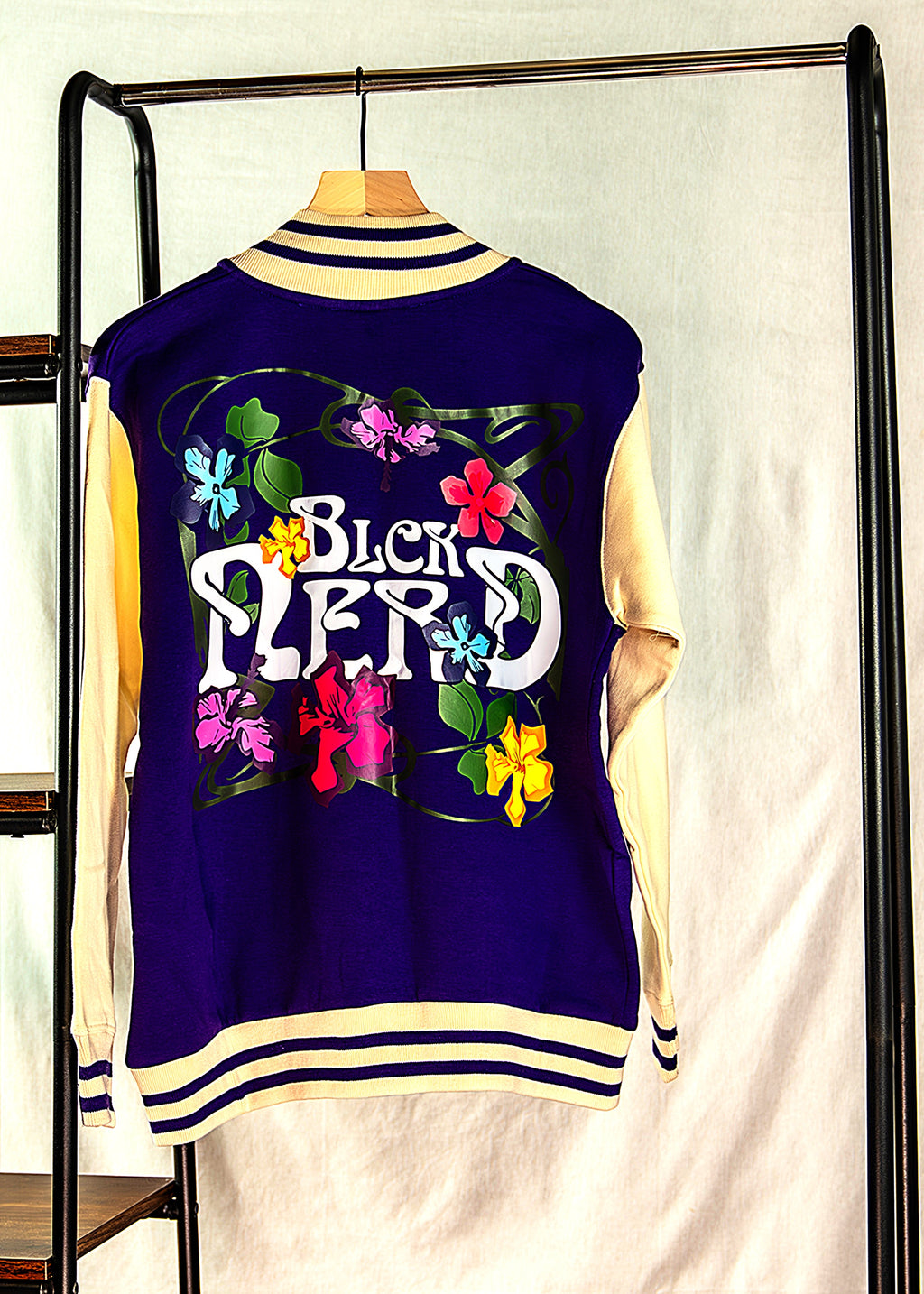 BN VARSITY JACKET COTTON SLEEVES FLORAL nav/crm