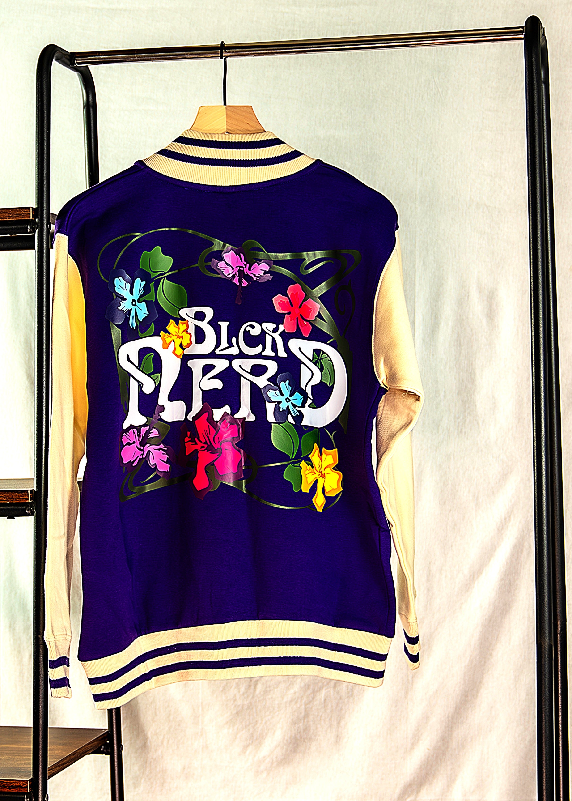 BN VARSITY JACKET COTTON SLEEVES FLORAL nav/crm