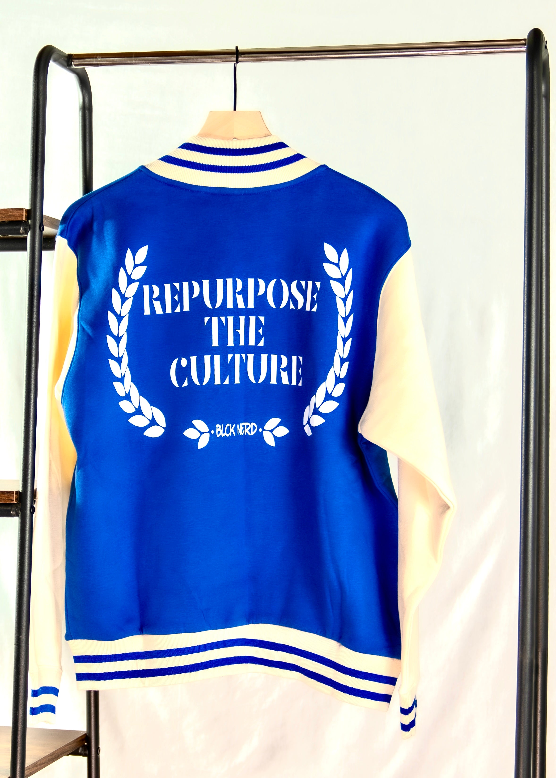 BN VARSITY JACKET RTP COTTON SLEEVES roy/crm/wht