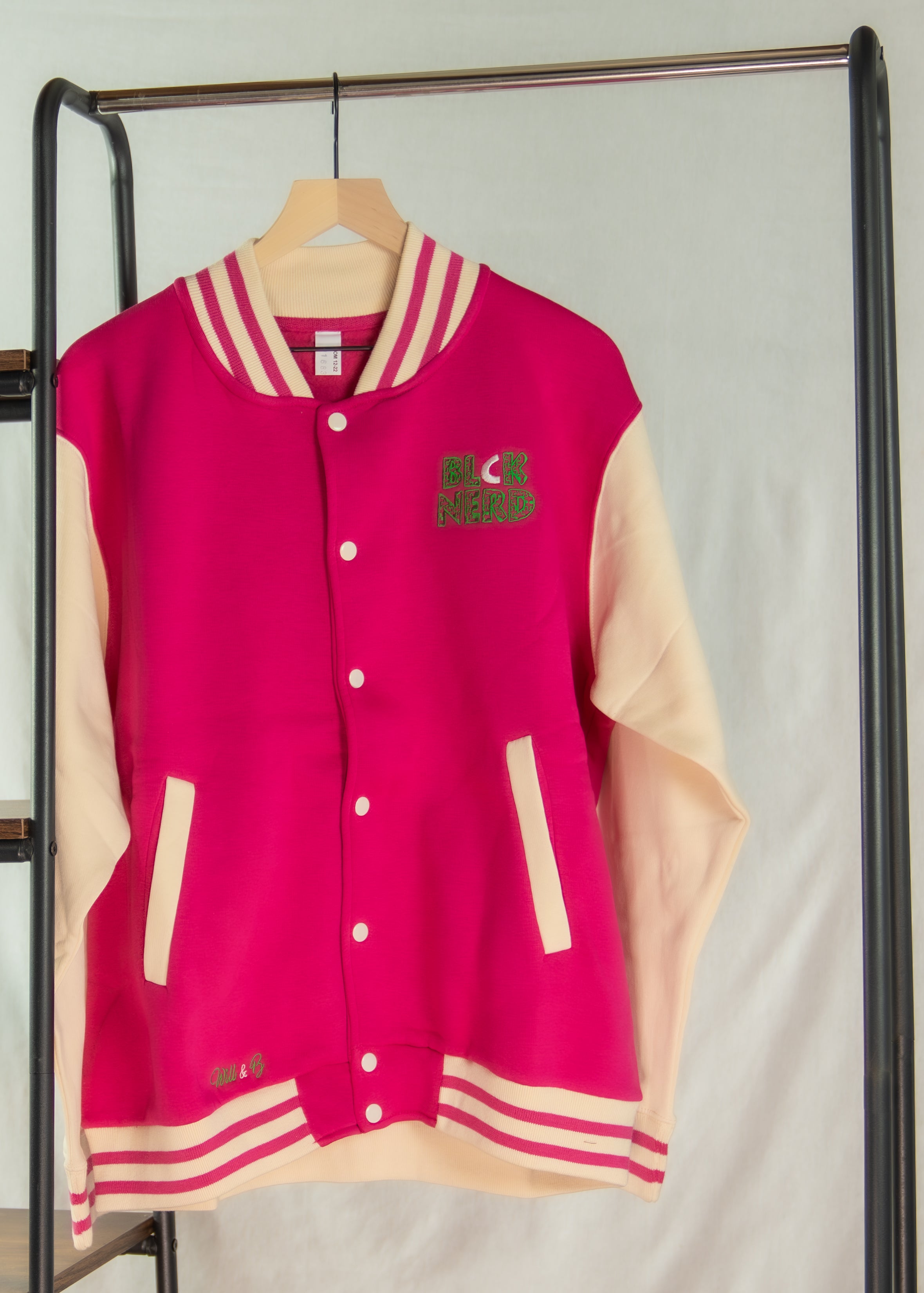 BN VARSITY JACKET FLORAL COTTON SLEEVE pnk/crm