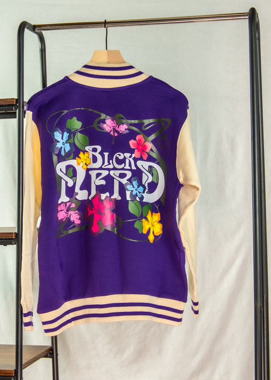 BN VARSITY JACKET SWEASHIRT FLORAL purp/crm