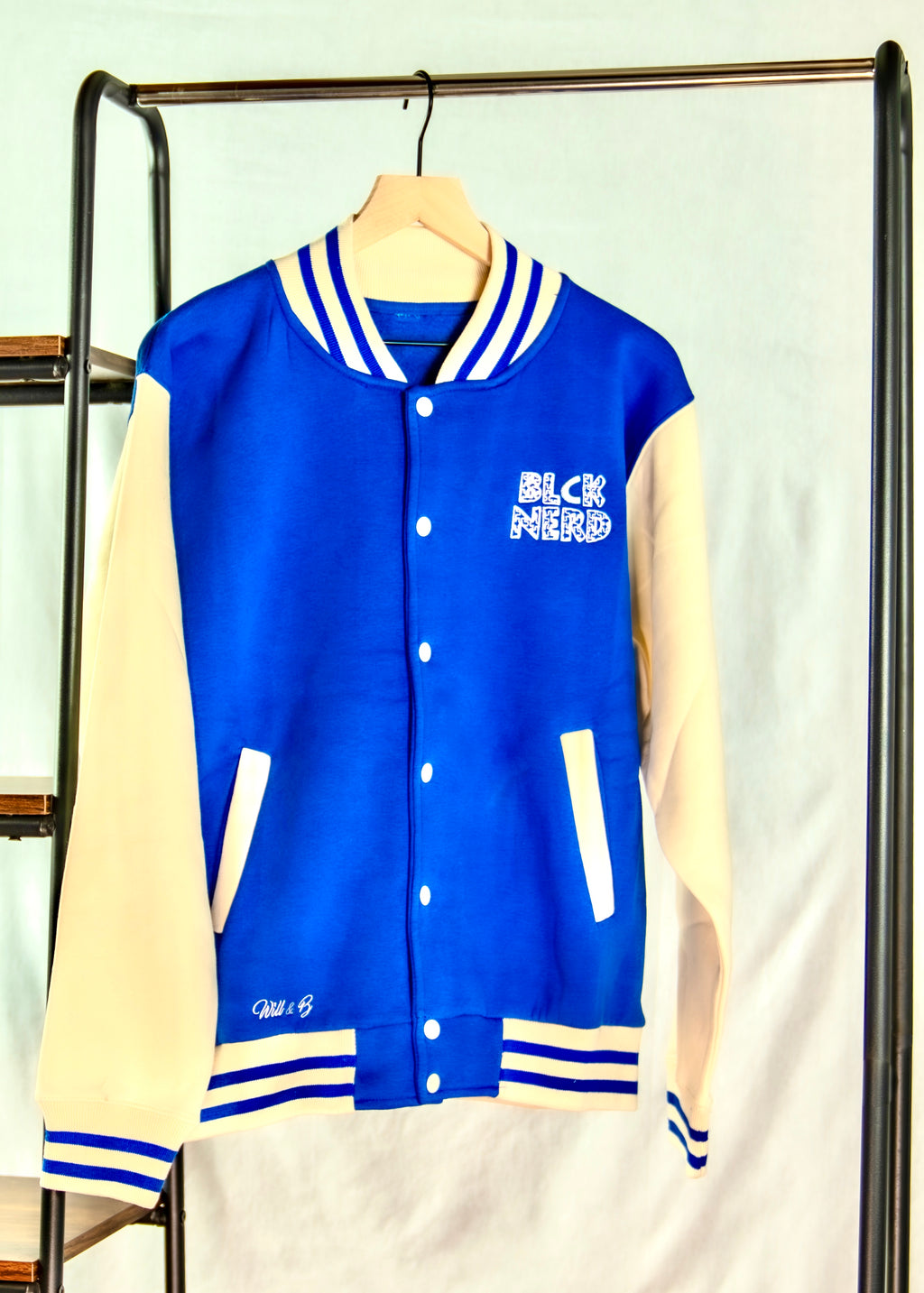 BN VARSITY JACKET RTP COTTON SLEEVES roy/crm/wht