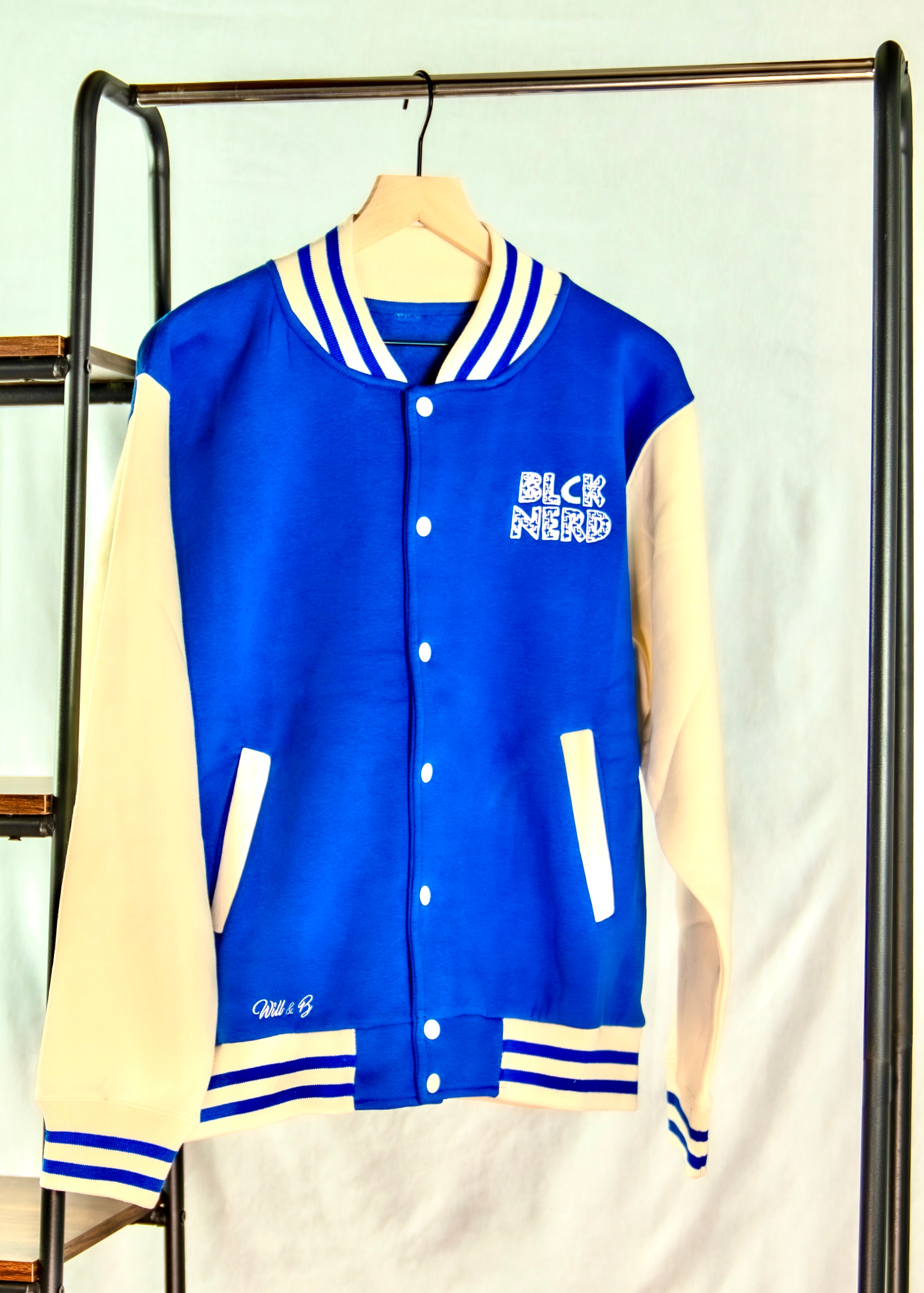 BN VARSITY JACKET RTP COTTON SLEEVES roy/crm/wht